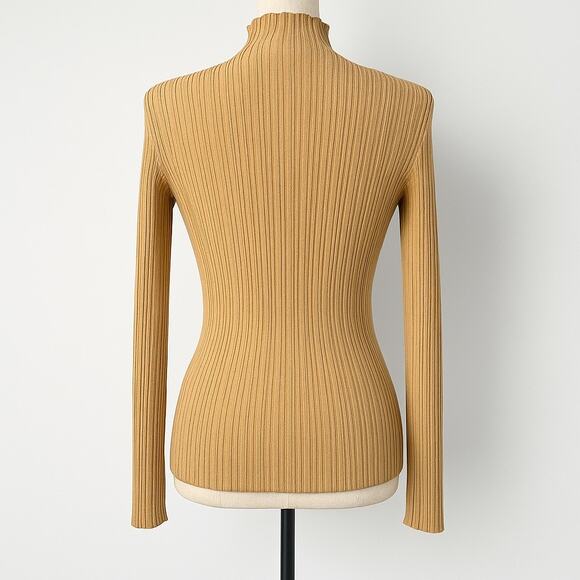 Loeffler Randall Camel Ribbed Knit Mock Neck Long Sleeve Top Women’s Size M - Picture 3 of 7